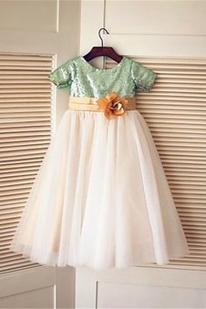 Robe de cortège enfant de princesse en tissu pailleté textile en tulle a-ligne avec zip