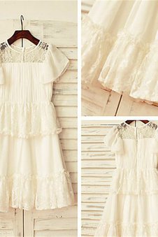 Robe de cortège enfant naturel avec fleurs avec manche courte ligne a de princesse