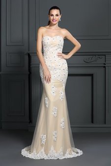 Robe de bal longue decoration en fleur manche nulle avec chiffon de traîne courte