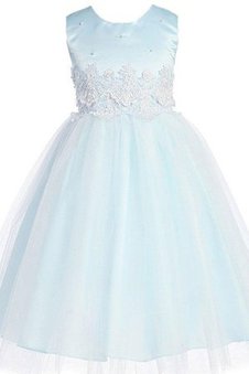 Robe de cortège enfant avec nœud à boucles en satin avec perle en tulle ligne a