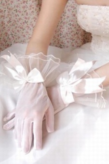 Organza avec bowknot ivoire élégantes | gants de mariée modestes fabuleux