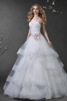 Robe de mariée naturel longue col en forme de cœur textile en tulle avec perle