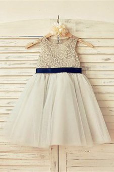 Robe de cortège enfant manche nulle longueur mollet en tulle a-ligne de princesse