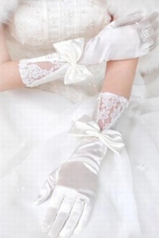 Satin avec bowknot blanc élégant | gants de mariée modestes accrocheur