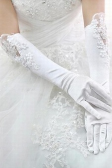 Satin blanc application élégants | gants de mariée modestes splendide