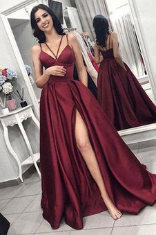 Robe de bal en satin de traîne courte bandouliere spaghetti élégant naturel