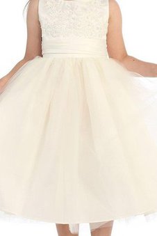 Robe de cortège enfant naturel plissé avec nœud à boucles textile en tulle ligne a