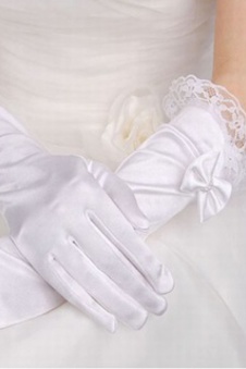 Charmant taffetas avec application blanc chic | gants de mariée modernes