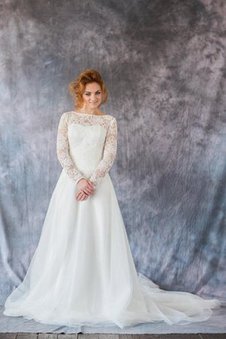 Robe de mariée sage fermeutre eclair ligne a jusqu'au sol avec décoration dentelle