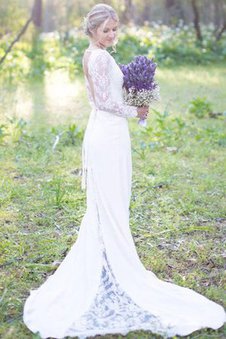 Robe de mariée sans dos avec chiffon v encolure en dentelle encolure ronde