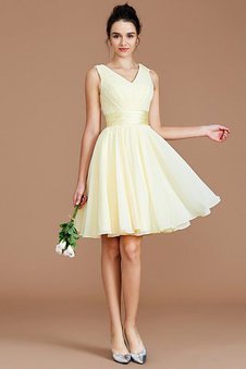 Robe demoiselle d'honneur naturel bref de princesse v encolure avec chiffon