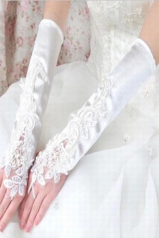 Plus récent satin blanc application gants de mariée élégante