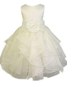 Robe de cortège enfant en satin avec nœud avec fleurs textile en tulle manche nulle