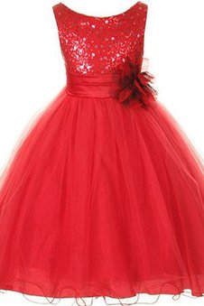 Robe de cortège enfant fermeutre eclair avec sans manches en tulle a-ligne col u profond