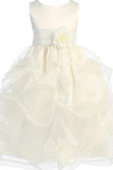 Robe de cortège enfant en satin avec fleurs avec zip ample manche nulle