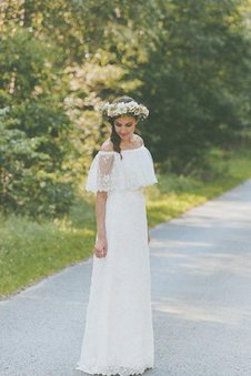 Robe de mariée nature facile ligne a avec manche courte avec zip