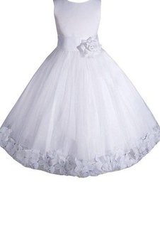 Robe de cortège enfant encolure ronde avec fleurs ligne a en taffetas fermeutre eclair