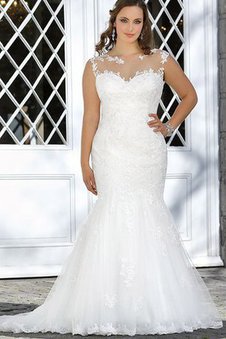 Robe de mariée elégant plissé de traîne courte appliques v col profonde