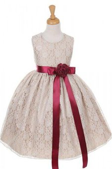 Robe de cortège enfant avec nœud avec fleurs col u profond manche nulle jusqu'au mollet