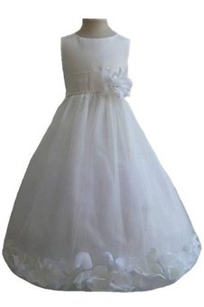 Robe de cortège enfant en tulle manche nulle col en bateau avec zip avec fleurs