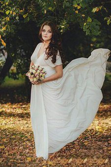 Robe de mariée plissage derniere tendance simple avec manche courte v encolure