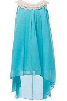 Robe de cortège enfant plissage a-ligne en chiffon manche nulle haut bas