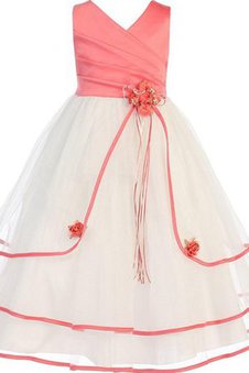 Robe de cortège enfant plissé avec zip manche nulle jusqu'au sol en tulle