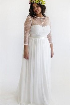 Robe de mariée discrete avec chiffon au bord de la mer avec manche longue jusqu'au sol