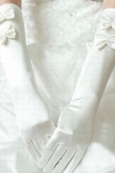 Charmant satin avec bowknot ivoire élégantes | gants de mariée modestes