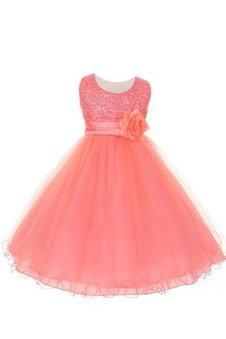 Robe de cortège enfant brillant ligne a avec fleurs manche nulle