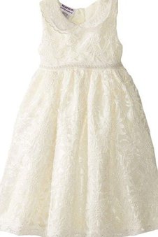 Robe de cortège enfant plissé v encolure avec manche courte avec nœud fermeutre eclair