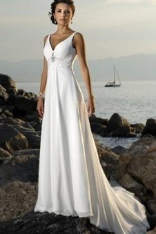 Robe de mariée majestueux avec perle ruché de traîne moyenne col en v foncé