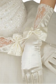 Onirique taffetas avec bowknot blanc chic | gants de mariée modernes