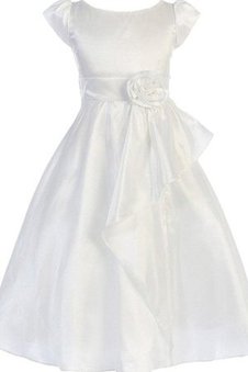 Robe de cortège enfant plissé fermeutre eclair a-ligne encolure ronde en satin