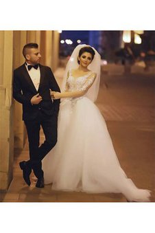 Robe de mariée luxueux avec manche 1/2 de traîne courte bucolique salle interne