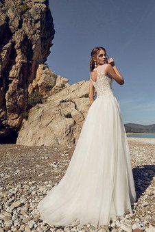 Robe de mariée plissage trou de serrure decoration en fleur en dentelle col en bateau