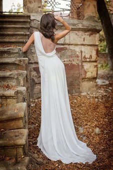 Robe de mariée simple en chiffon manche nulle ruché de traîne courte