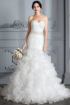 Robe de mariée naturel avec sans manches en satin col en forme de cœur de sirène