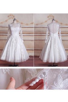 Robe de mariée facile boutonné a-ligne en tulle avec manche longue