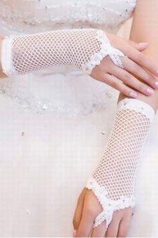 Mode tulle avec application blanc chic | gants de mariée modernes