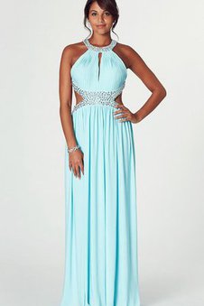 Robe de bal brillant longue avec chiffon manche nulle encolure ronde