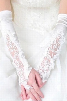 Énergique satin avec application blanc chic | gants de mariée modernes