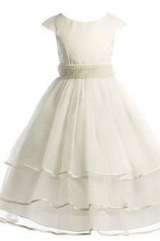 Robe de cortège enfant ligne a avec gradins en organza avec perle encolure ronde