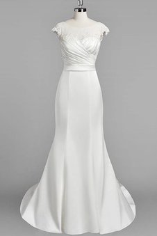 Robe de mariée distinguee naturel fermeutre eclair en satin avec manche courte