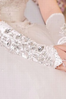 Satin avec cristal de luxe gants de mariée blanche délicat