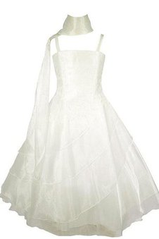 Robe de cortège enfant naturel avec zip en organza avec nœud ligne a