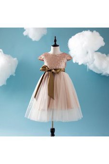 Robe de cortège enfant plissé eclaté encolure ronde en tulle a-ligne