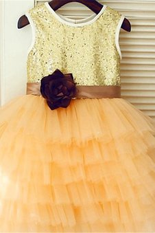 Robe de cortège enfant a-ligne de princesse fermeutre eclair manche nulle avec fleurs