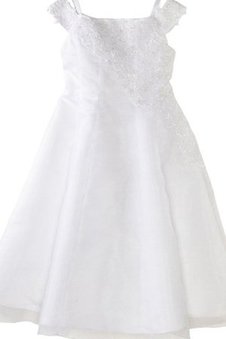 Robe de cortège enfant a-ligne d'epaule ajourée manche nulle en taffetas appliques