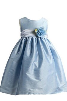 Robe de cortège enfant en taffetas encolure ronde ligne a manche nulle avec fleurs